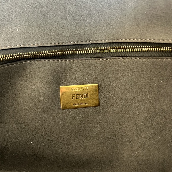 FENDI Baguette Gray Velour Gold Hardware Purse Shoulder Bag Cross Body - Picture 13 of 16
